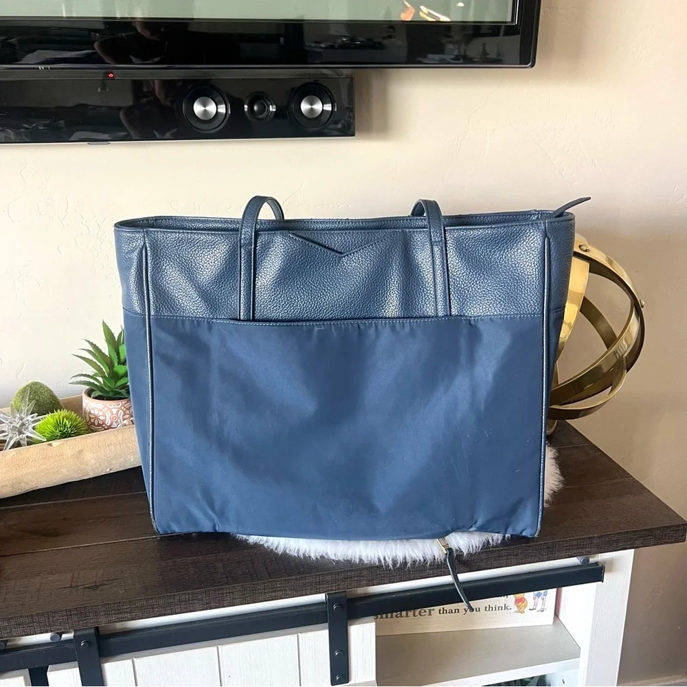 Freshly Picked Everyday Tote Diaper Bag Navy Blue Faux Leather Insulated Pocket